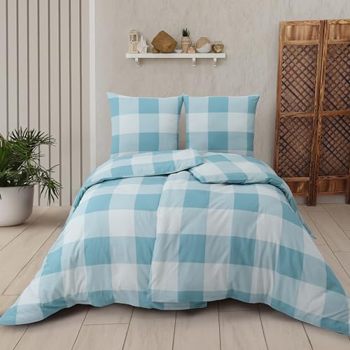 Vency Bettwäsche 135x200 4-Teilig Türkis - Oeko-TEX 80% Baumwolle & 20% Polyester, 2X Bettbezug Reißverschluss + 2X Kissenbezug 80x80 Umschlagverschluss, Varia Modell
