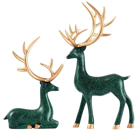 Weihnachten Rentier Figur, Glück sitzend und stehend Hirsch Statuen Harz Ornamente für Home Tischplatte Neujahr Dekor (Türkis, Einheitsgröße)
