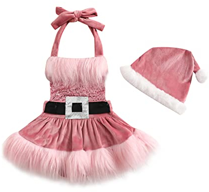 XIXIMAON Weihnachtsoutfit Baby Mädchen Weihnachtskleid Rot Pailletten Kostüm Mutter Weihnachten Prinzessin Kleid für Hochzeit Party Abend, Rot + Hut, 62