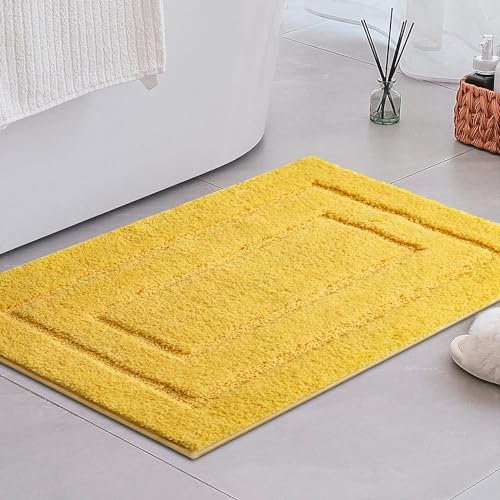 GRANNY SAYS Bathroom Mat 50 x 80 cm, Pack of 1 Bathroom Mat, Anti Slip Bath Mat for Tub, Super Soft Bathroom Matt Absorbent, Microfiber Bath Rugs, Machine Washable Bathroom Rug for Floor, Yellow