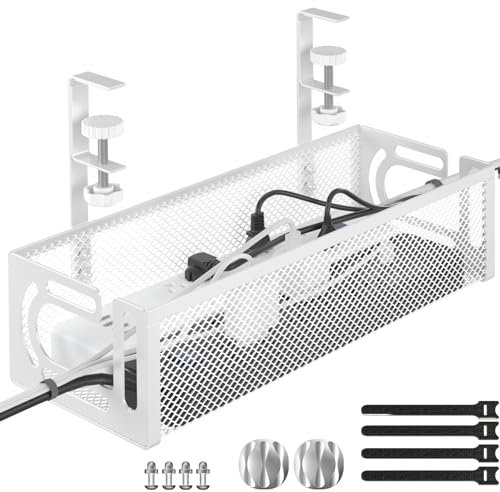 Kabel-Management-Tablett für den Schreibtisch, 39 cm, kein Bohren, Stahl-Schreibtisch-Kabel-Organizer, Drahtmanagement-Tablett, Kabelmanagement-Rack (1 Packung, weiß)