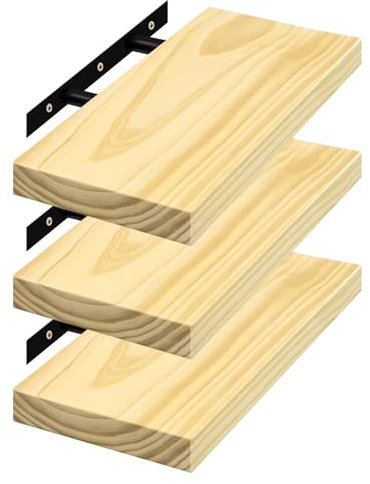 eSituro Étagères Murales Suspendue, Lot de 3, Pin Massif, Étagères Flottantes pour Salon, Cuisine, Tablette Murale en Bois, Décoration pour Chambre à Coucher, Moderne, Fixation Invisible, 40cm