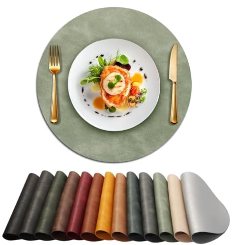 UnivoColors Runde Tischsets aus Kunstleder, wasserdicht, abwischbar, hitzebeständig, rutschfest, für den Innen- und Außenbereich, 38,1 cm, Retro-Grün, 8 Stück