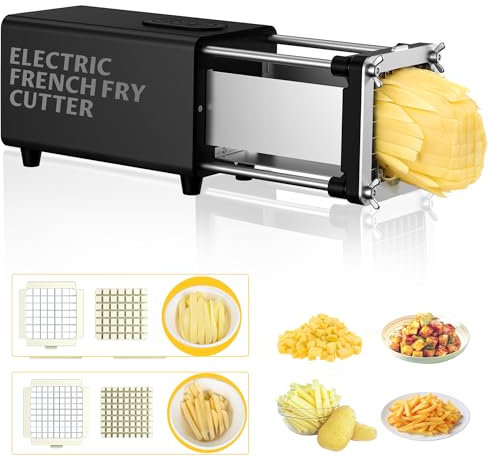 YOTAN - Electric Potato Chips Cutter, Automatic Potato Slicer with 1/2 and 3/8 Inch Blade, Professional Commercial and Domestic French Fries Cutter,