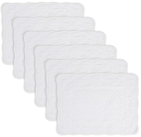 Gesteppte Tischsets aus 100% Baumwolle, rechteckig, maschinenwaschbar, 33 x 45,7 cm, für Küche oder Esstisch, rechteckig, 33 x 45,7 cm, Weiß, 6 Stück