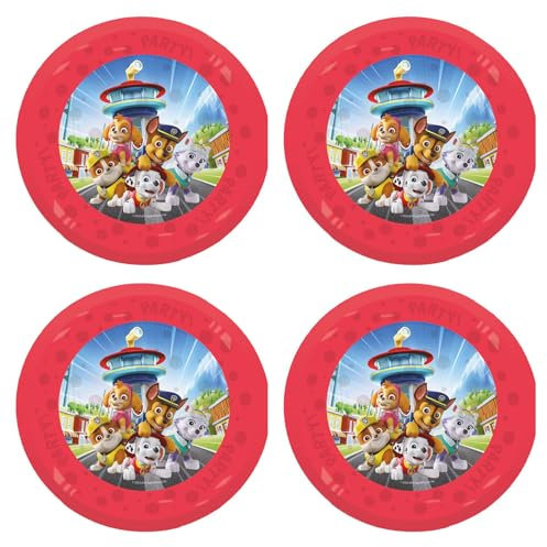 Procos - Assiette Paw Patrol Rescoue Heroes en plastique, 4 pièces, réutilisable, vaisselle de fête pour anniversaire ou fête à thème, héros à 4 pattes