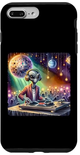 Hülle für iPhone 7 Plus/8 Plus Alien DJ Under Mirror Ball Moon Plattenspieler Planeten Lichter