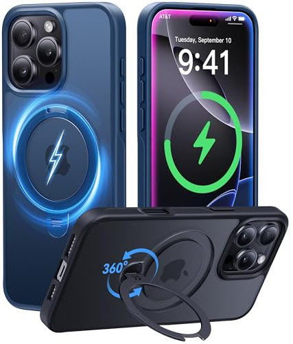 CASEKOO 360° MagicStand (Pro-Version) für iPhone 16 Pro Hülle für MagSafe [Unsichtbarer Ständer] [Militärschutz] Stoßfest Kratzfest Schutzhülle Griffig Case Dünn Handyhülle - Blau
