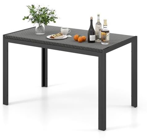 GYMAX Rattan Esstisch für 4-6 Personen, Rechteckiger Gartentisch mit Rattan Tischplatte & Metallgestell, Balkontisch für Veranda, Hinterhof & Garten, 120 x 71 x 72cm