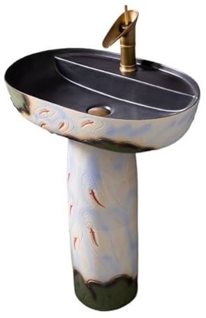 RUNZE765Z Lavabo de Salle Bassin à Colonne d'art rétro, évier sur Pied en céramique, lavabo de Salle de Bain, évier sur Pied for Cour extérieure, Facile à Nettoyer et à Installer Lavabo de Salle(B)