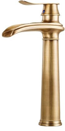 ABBNIA Miscelatore Lavabo a Cascata Oro Monoforo Alto Miscelatore Lavabo da Appoggio in Ottone Lavabo Bagno Cascata, Oro