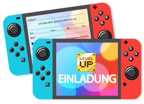 Vielucks® 15 x Gaming Einladungskarten - DIN A6 - Original,Einladungskarten Kindergeburtstag Junge Mädchen, Geburtstagseinladungen,Gaming Konsolen Zocker Party deko,Thema Partyspiel (SW)