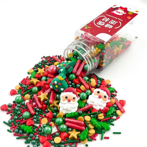 Streudeko Weihnachten Essbar 100g, Zuckerdekor Weihnachten, Essbare Tortendeko Weihnachten, Kuchen Deko Weihnachten, Essbare Perlen, zum Backen und Dekorieren