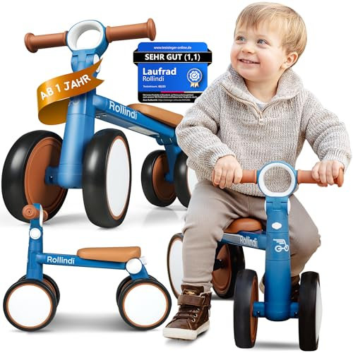 Rollindi Kinder Laufrad ab 1 Jahr [Mitwachsend] Kippsicher Leicht Lauflernrad Baby Fahrrad ab 1 Jahr Balance Bike Erster Geburtstag Junge und Mädchen von 12-36 Monate | Neues Modell, Blau