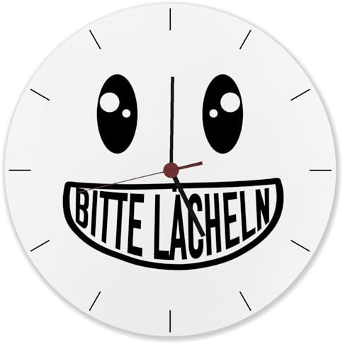 speecheese Bitte lächeln Wanduhr aus Alu mit grinsendem Gesicht Lustig Scherzuhr Scherzartikel für Gute Laune als Aufmerksamkeit für Kollegen im Büro oder für die Kinder zuhause