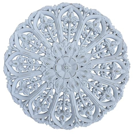 Meinposten Ornament Holzbild Wandornament Holz shabby weiß Landhaus Dekoration Mandala Deko (Mia (Ø 40 cm))