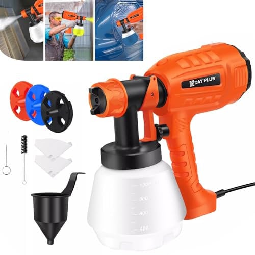 Fence Paint Sprayer 500W, Electric HVLP Paint Spray Gun with 3 Nozzle Sizes, 3 Spray Patterns, and 1000ML Detachable Container, Handheld Paint Sprayer for Fences, Sheds, Decking, Garden Furniture
