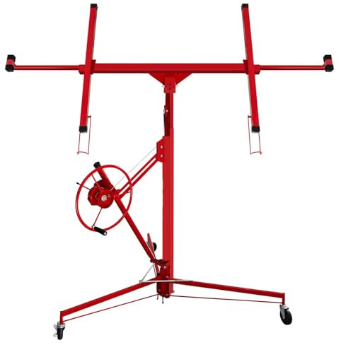 ISOISL Elevador de placas en seco, XXL, plegable, hasta máx. 68 kg, elevador para placas de yeso, altura regulable de 140 a 325 cm, ancho de carga de 290 cm, con 3 ruedas, para techos y paredes (rojo)