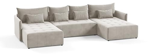 KEF-MEBLE Ecksofa Ben – U-Form – 365x80x180 cm – Liegefläche 140x350 cm – Mit Klappautomatik – Mit Schlaffunktion – Wellenfederung - Paros 02