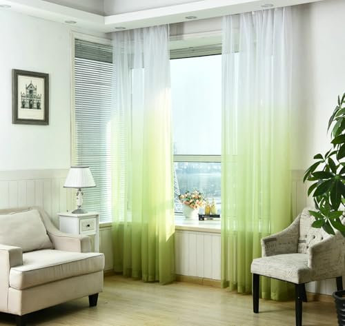 Wycian Boho Deko Outdoor Ösenvorhang Grün Voile 2er Pack Farbverlauf H214 x B137 cm (2er Pack) Gaze