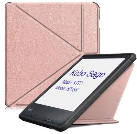 Andy Case Kobo Sage Slim Case Origami Stand up léger PU Cuir Stand Smart Cover avec 8 Pouces Kobo Sage 2021 Fonction de réveil Automatique du Sommeil (Or Rose)