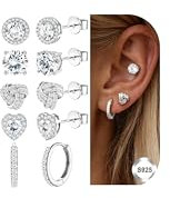 Adramata 925 Silber Damen Herren Ohrringe Set - Brillante Simulierte Diamant Cubic Zirkonia Ohrstecker in Weißgold - Hypoallergene Creolen in Gold/Rosegold