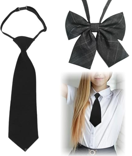 VONJUMA Cravate Femme Réglable Longue Uniforme JK Bande Élastique Pré-Nouée Brillante Aspect Soie