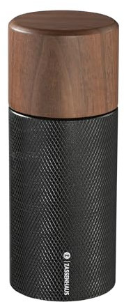 Zassenhaus Pfeffermühle/Gewürzmühle PERFORMER 13 cm, Präzise Mahlwerkseinstellung, Design aus Aluminium & Nussbaum, Ideal für Große Pfefferkörner & Gewürzbeeren