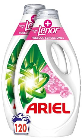 Ariel Detergente Lavadora Liquido, 120 Lavados, Jabon Frescor Sensaciones, Limpieza Mejorada en Ciclos Mas Frios con la Exclusiva Tecnologia de Limpieza en Frio