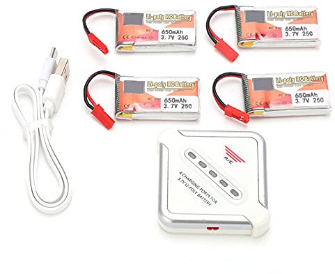 4pcs 3.7V 650mAh Rechargeable Lipo Battery Pack and Charger for RC Cars Trucks Helicopter Drone Racing