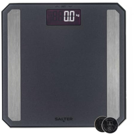 Salter Digitale Analysewaage – Mattschwarze Badezimmerwaage, Körperfett/Wasser, Muskelmasse, Knochenmasse, BMR & BMI, LCD-Anzeige, 180 kg, Speicher für 8 Benutzer, Athletenmodus, mattierte Oberfläche