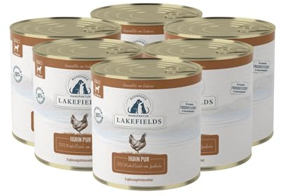 Lakefields Premium Hundefutter Nass | Huhn pur 100% | 6 x 800g | Reines Muskelfleisch | Hühnerfleisch aus Freilandhaltung vom Bodensee | Getreidefreies Nassfutter für Hunde | Regional & Naturbelassen