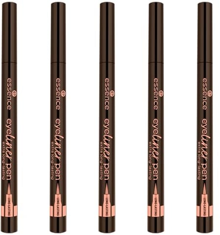 essence eyeliner pen extra long-lasting, Nr. 020, Braun, langanhaltend, definierend, farbintensiv, vegan, Nanopartikel frei, ohne Parfüm, ohne Alkohol, 5er Pack (5x1ml)