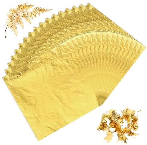 200 Blätter Blattgold Imitation Goldfolie Blattgold zum Basteln Flocken Goldfolie Goldpapier zum Basteln Gold Leaf Bastel Goldblätter für DIY Handwerk Nägel Crafting Malen Prägefolie(14x14cm)