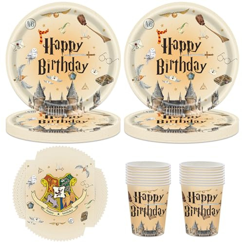 60 Stück Magischer Wizard Partygeschirr Set,Geburtstag Party Geschirr Deko Wizard Kinder,Magischer Geburtstag Geschirr,Wizard Party Geburtstagsdeko Geschirr Set,Teller Servietten Tassen für 20 Gäste