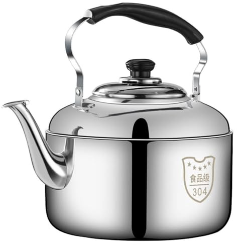 Acero Inoxidable Hervidor Silbante, 4L/5L/6L Hervidor de Agua Para Estufa, Ligero Hervidores de Camping con Mango Resistente Al Calor, para Estufa de Gas, Eléctrico, Halógeno(4L)