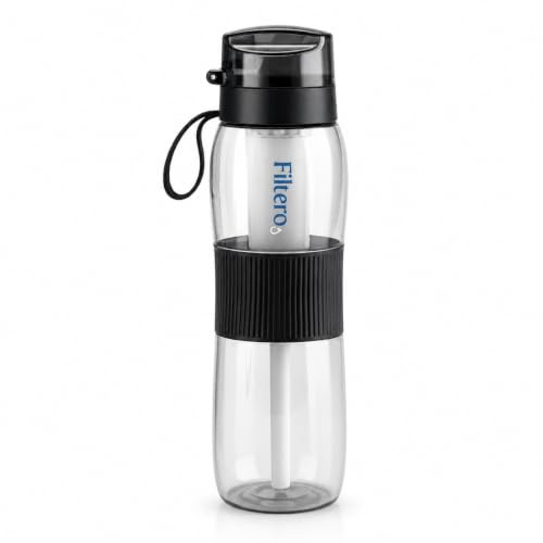 Filtero Filtered Water Bottle 740ml with NSF Certified Filter – BPA-Free, Leakproof, Reduces Chlorine, Odour, VOCs & Microplastics – Gym, Travel, Hiking & Camping – Bottle + Filter
