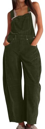 PADOLA Latzhose Damen Arbeitshose Cord Overall mit Verstellbarem Trägern Herbst Jumpsuit mit Multi-Taschen Cordhose weites Bein Latzhosen Elegante Arbeitslatzhose Casual Jumpsuits (S, Grün)