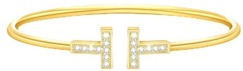 VIVILE Edles Zirkon Armreif Gold,Edelstahl Armband Damen,Buchstabe T Sterling Silber 925 Armbänder,Dupes,Ideal Geschenk für Frauen，Mode Schmuck