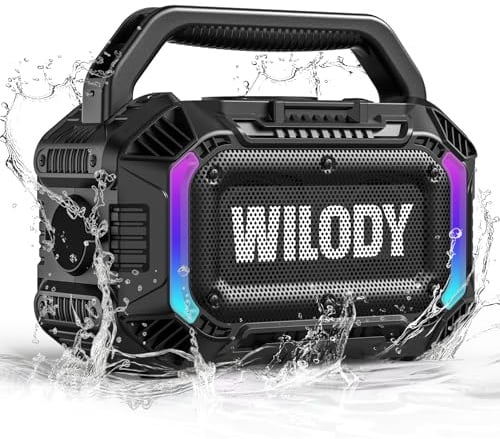 Wilody Altoparlante Bluetooth portatile wireless,cassa bluetooth portatile con bassi profondi da 100 W,potente IPX7,con ricarica wireless,20 ore di riproduzione,ingresso TF/AUX/USB,RGB,TWS,BT5.3,Nero