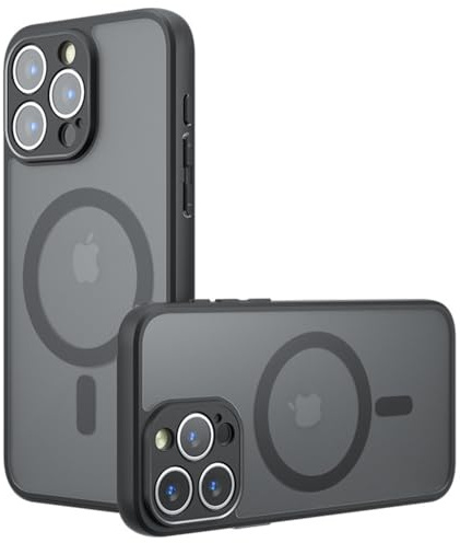 Techsuit für iPhone 15 Pro Max Hülle mit Matt Finish, Magnetring Kompatibel, Luftkissen Ecken, Erhöhte Kanten, Kameraschutz, Anti Fingerabdruck, PureFrost Magnetic Series, PC TPU Hybrid, Matt Schwarz