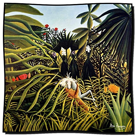 Artis Vivendi Tuch Seidentuch Rousseau - Jaguar und Pferd 100 x 100 cm