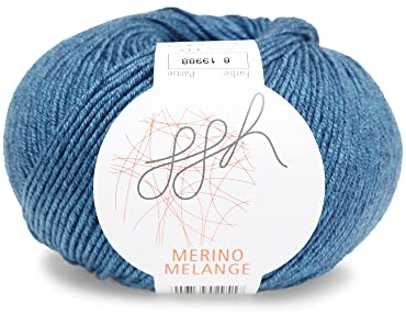 ggh Merino Melange - 100% Merinowolle (superwash) - 170m/50g Wolle zum Stricken Farbe 008 - Blau meliert