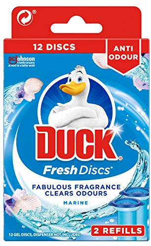 Duck Fresh Discs Toilet Cleaner Refill Twin Pack, Fights Stains That Harbour Germs, Prevents Limescale Build Up, Marine, Pack of 1 (Total of 2 Refill Tubes)