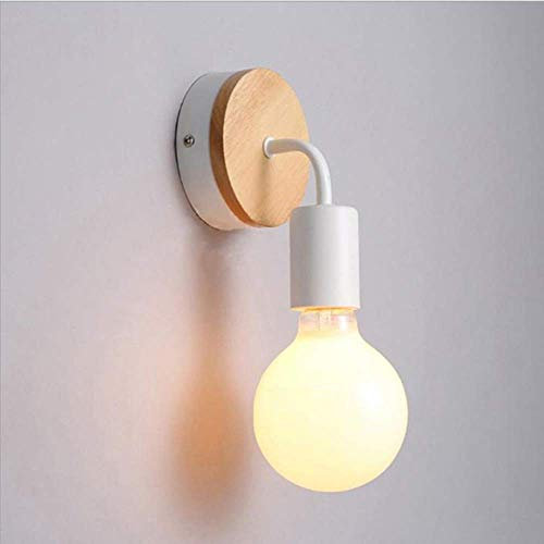 QUASHION Holz Wandleuchte Metall Weiß, 1X E27 Retro Wandlampen für Innen Bettseite Esszimmer Lounge