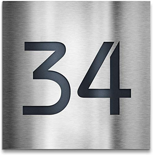 Metzler Hausnummer Edelstahl, individuelles Hausnummernschild, Hausnummer V2A-Edelstahl in Anthrazit, rostfrei, robust, gebürstet, 3D-Effekt, Made in Germany, inkl. Befestigungsmaterial (10 x 10 cm)