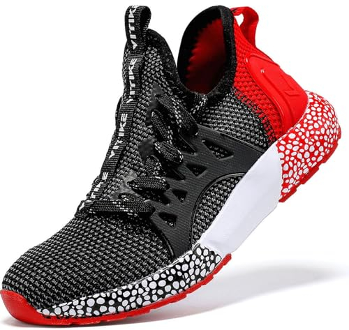 VITIKE Kinder Sneakers Jungen Mädchen Sneaker Outdoor Schuhe Jungen Turnschuhe Laufschuhe Schnürer Freizeit Schnürer Sportschuhe,821 Rot,38 EU