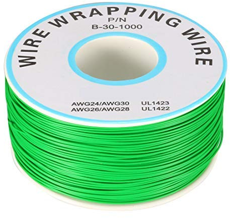 AWG30 656.2FT Breadboard Wrapping Wire PCB Weld PVC Endated Tin Plated Copper Cable, 1 Roll Green