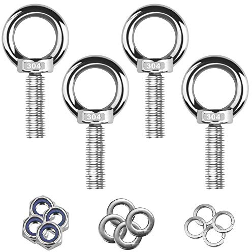 OLRWSLG 4 Stück Ringschrauben Edelstahl Ösenschrauben M10 Geschlossene Schraube Silber Augbolzen Runde Augenschraube zur Befestigung und Aufhängung