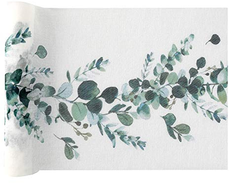 Santex Eukalyptus Dekorativ Tischläufer Weiß / Grün - 26 cm x 3 m